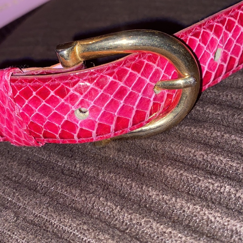 Red Genuine snakeskin Medium Belt with gold colored buckle. Vintage